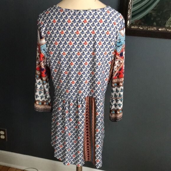 one world floral print lace/tie bodice boho top, S - Picture 4 of 5